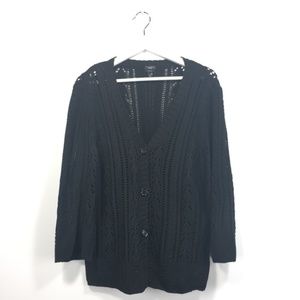 Talbots XL Cardigan Black Knit 3/4 Sleeves Cotton